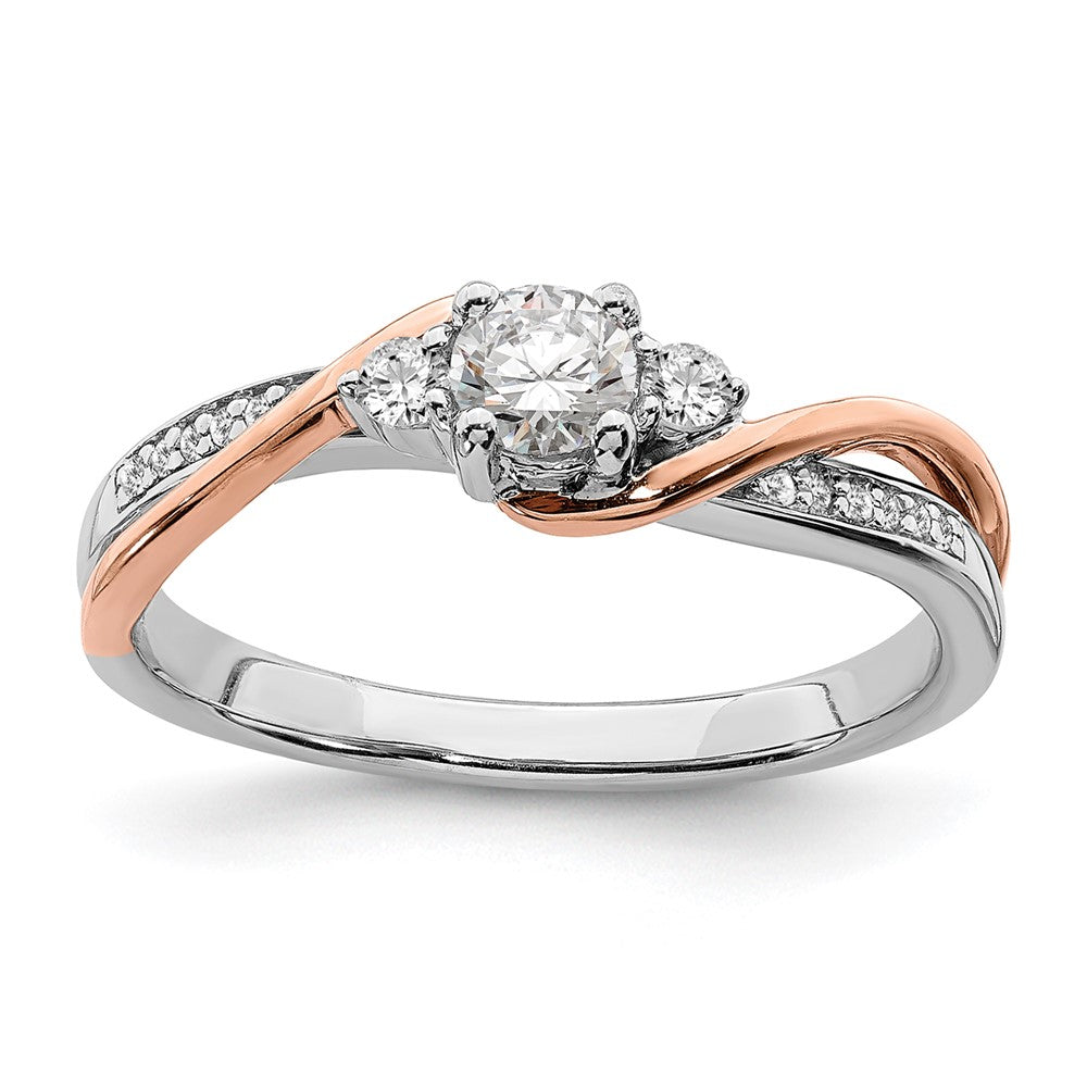 Exclusive 14K White & Rose Gold By-Pass Engagement Ring | 1/4 ct Center & 1/8 ct Accents