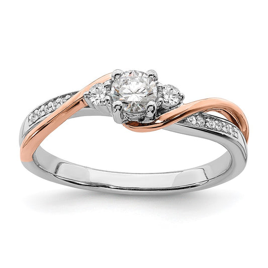 Exclusive 14K White & Rose Gold By-Pass Engagement Ring | 1/4 ct Center & 1/8 ct Accents