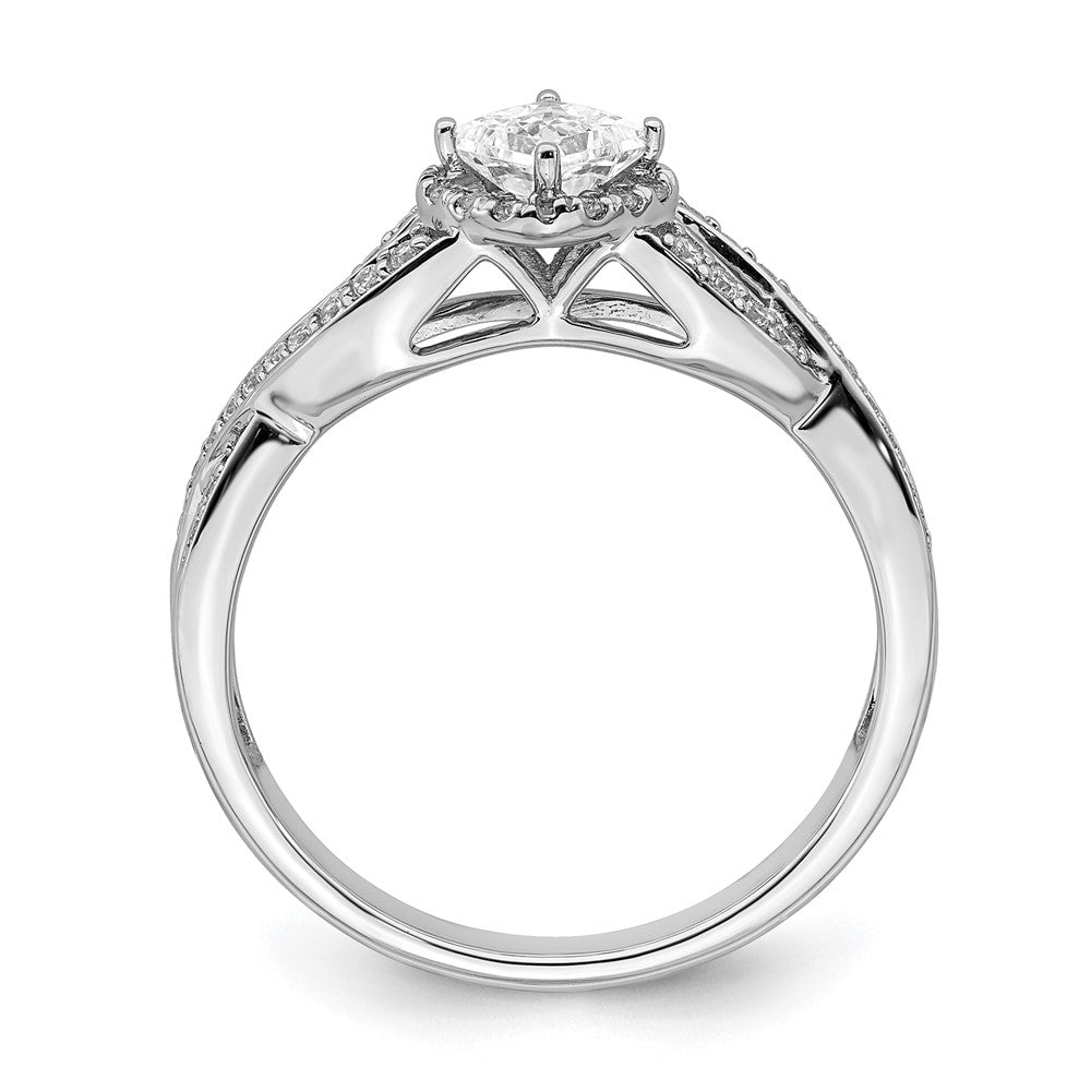 High-Quality 14K White Gold Criss-Cross Halo Engagement Ring, 1/3 Carat Value