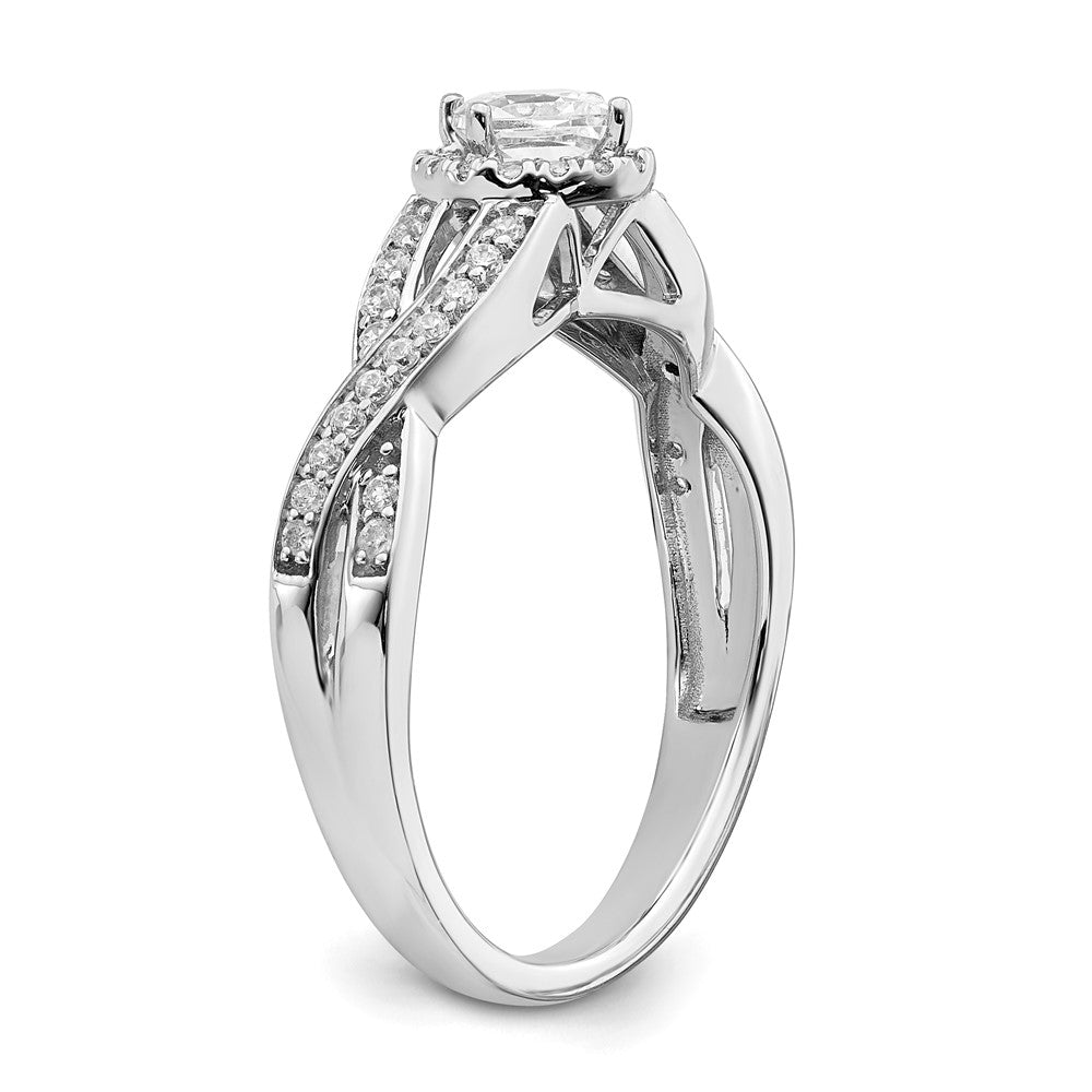 High-Quality 14K White Gold Criss-Cross Halo Engagement Ring, 1/3 Carat Value