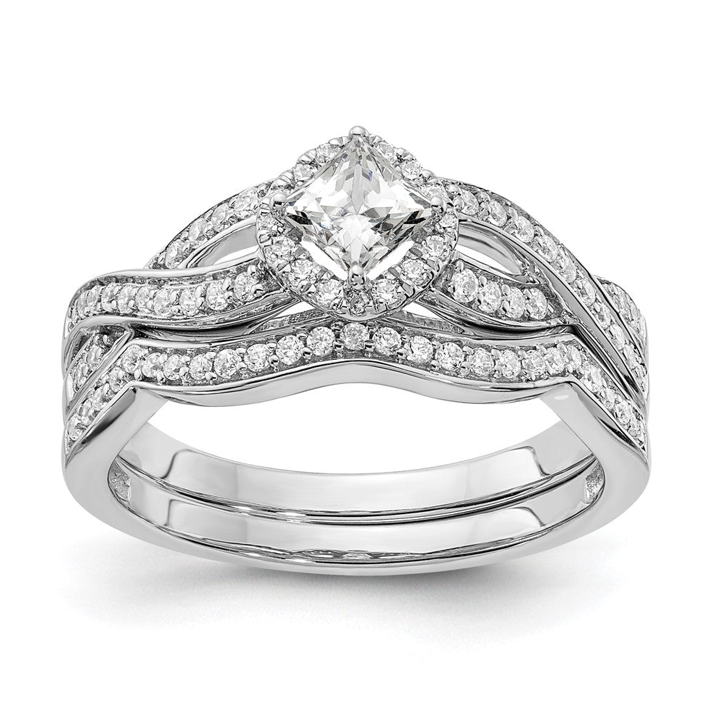 High-Quality 14K White Gold Criss-Cross Halo Engagement Ring, 1/3 Carat Value