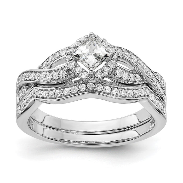 High-Quality 14K White Gold Criss-Cross Halo Engagement Ring, 1/3 Carat Value-7