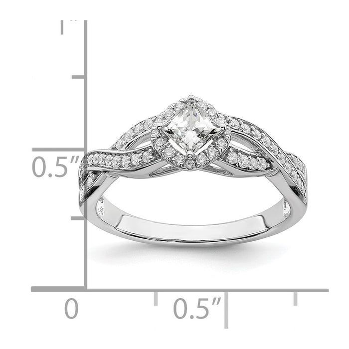 High-Quality 14K White Gold Criss-Cross Halo Engagement Ring, 1/3 Carat Value-8