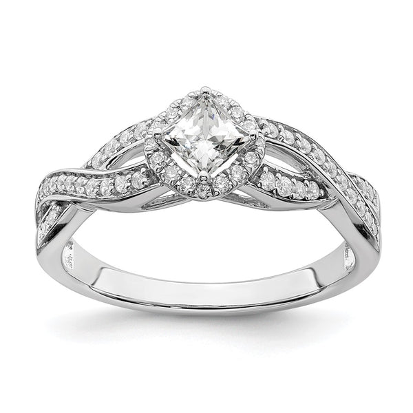 14K White Gold Criss-Cross Halo Engagement Ring, 1/3 Carat