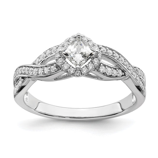 High-Quality 14K White Gold Criss-Cross Halo Engagement Ring, 1/3 Carat Value