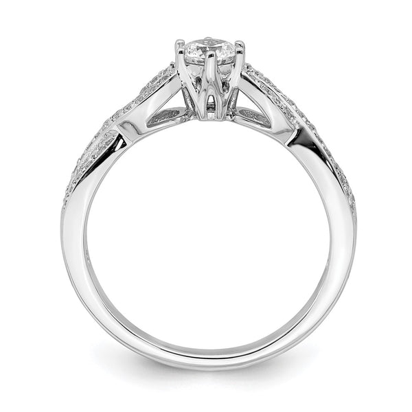 14K White Gold Criss-Cross Engagement Ring - 1/3 Carat Center