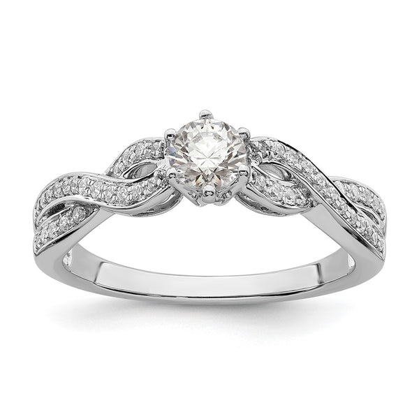14K White Gold Criss-Cross Engagement Ring - 1/3 Carat Center