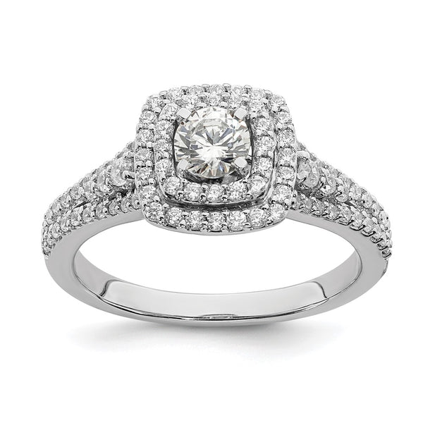 14K White Gold Double Halo Engagement Ring - 1/3 Carat Center, 1/2 CT Diamonds