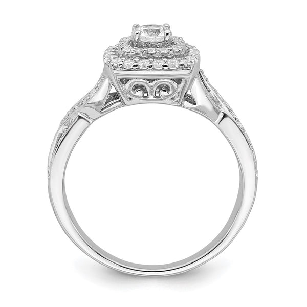 14K White Gold Double Halo Engagement Ring, 1/4 Carat Center Stone, 1/2 Carat Total Weight