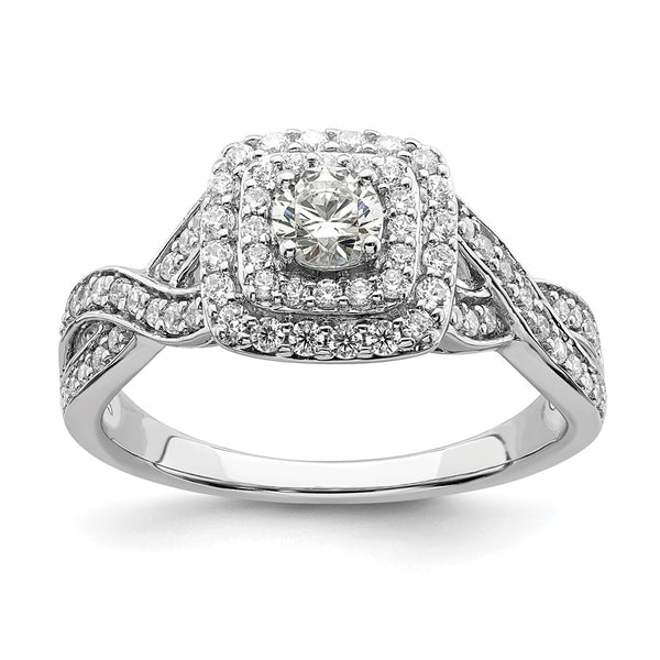 14K White Gold Double Halo Engagement Ring, 1/4 Carat Center Stone, 1/2 Carat Total Weight