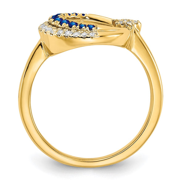 14K Gold Polished Moon & Star Ring with Sapphire & Diamond Accents