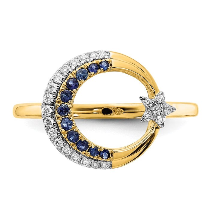 Buy Stylish 14K Gold Polished Moon & Star Ring with Sapphire & Diamond Accents-4