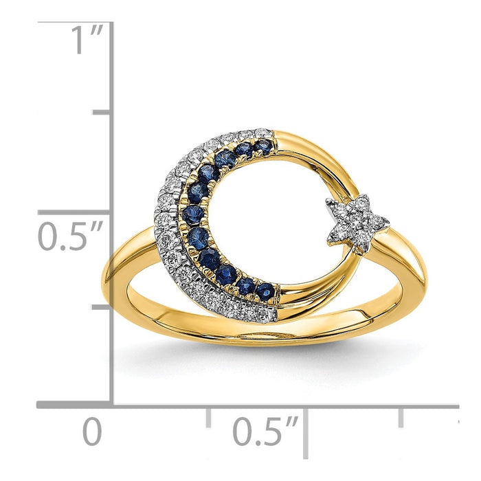 Buy Stylish 14K Gold Polished Moon & Star Ring with Sapphire & Diamond Accents-5
