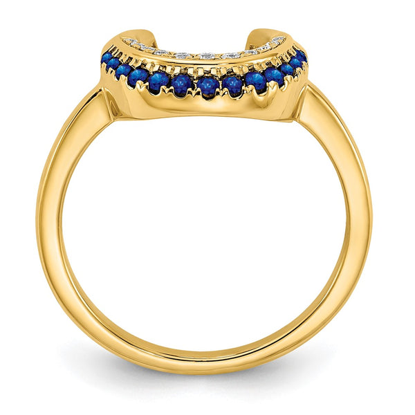 14K Gold Polished Moon Ring with Sapphire & Diamond Accents