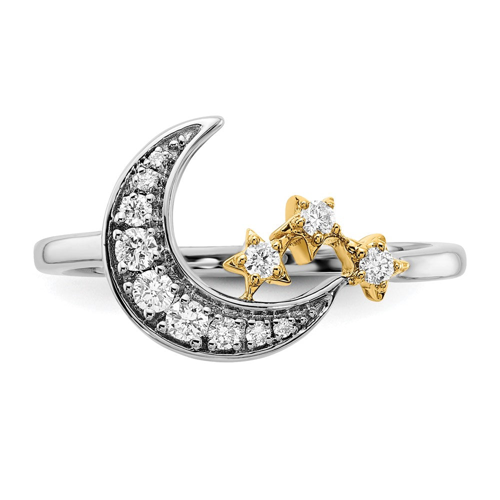 Exclusive 14K Two-Tone Diamond Moon & Three Stars Ring - Stylish Value