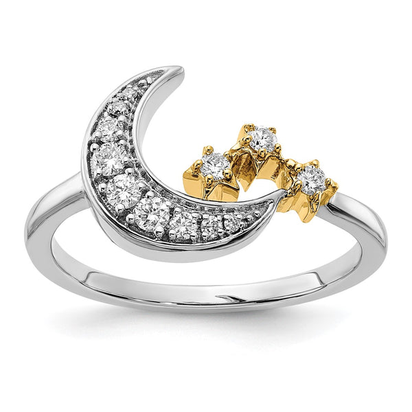14K Two-Tone Diamond Moon & Three Stars Ring