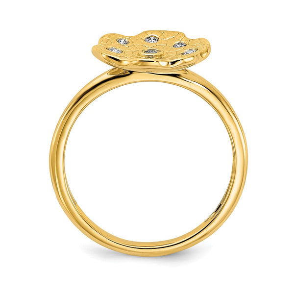 14K Gold Polished & Textured Diamond Circle Band Ring