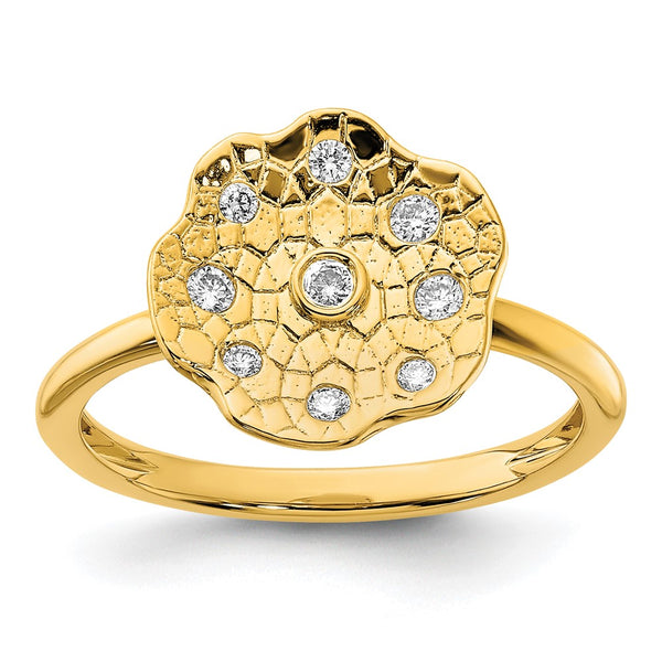 14K Gold Polished & Textured Diamond Circle Band Ring