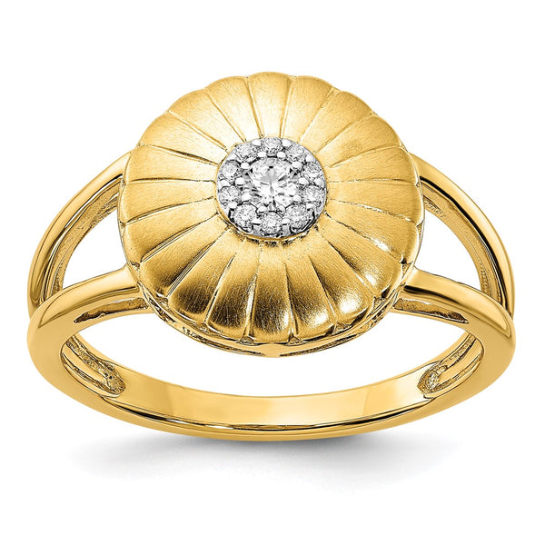 14K Gold Satin Finish Diamond Flower Ring