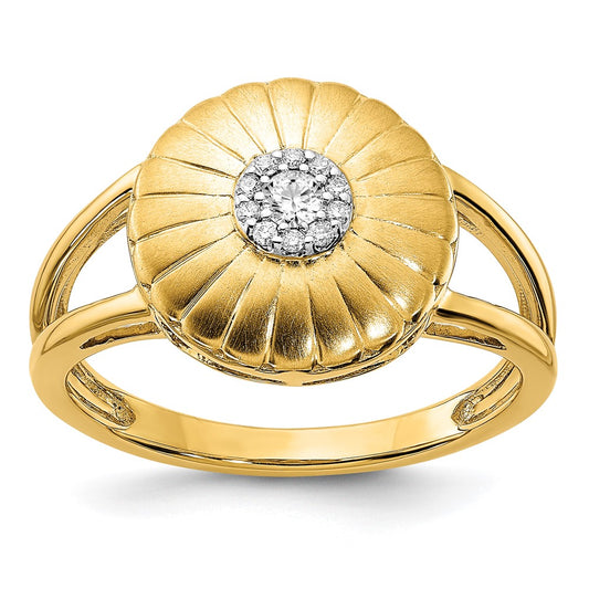 Exclusive 14K Gold Satin Finish Diamond Flower Ring - Stylish Luxury at Great Price