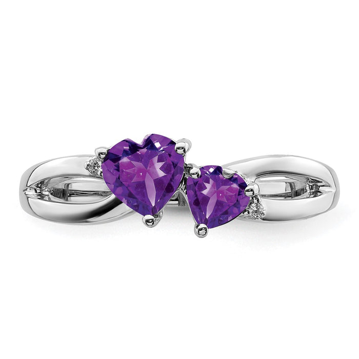 Shop Stylish 14K White Gold Heart Ring with Amethyst & Diamond Duo  | Luxury Design-5
