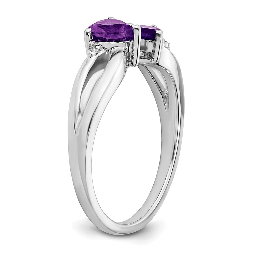 Shop Stylish 14K White Gold Heart Ring with Amethyst & Diamond Duo  | Luxury Design