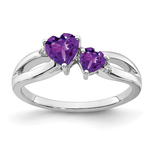 Shop Stylish 14K White Gold Heart Ring with Amethyst & Diamond Duo  | Luxury Design