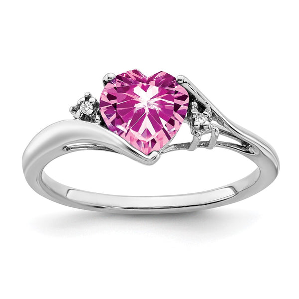 14K White Gold Heart Ring with Pink Sapphire & Diamonds - Style GR1-1010808