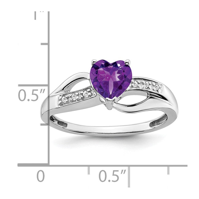 Exclusive 14K White Gold Heart Ring with Amethyst & Diamond Accents - Stylish Value-3