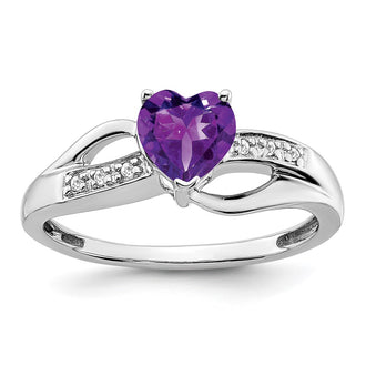 Exclusive 14K White Gold Heart Ring with Amethyst & Diamond Accents - Stylish Value