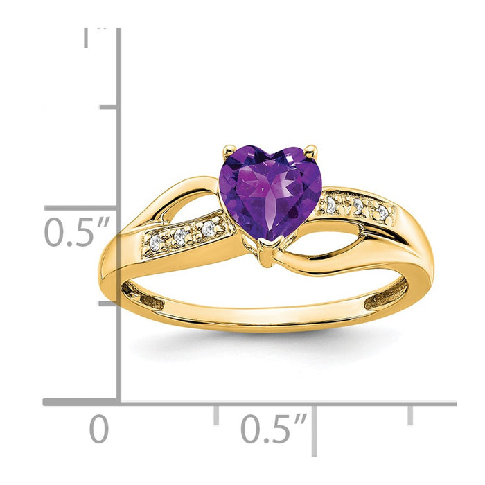 Shop Stylish 14K Gold Heart Ring with Amethyst & Diamond Accents, 2.5g-3