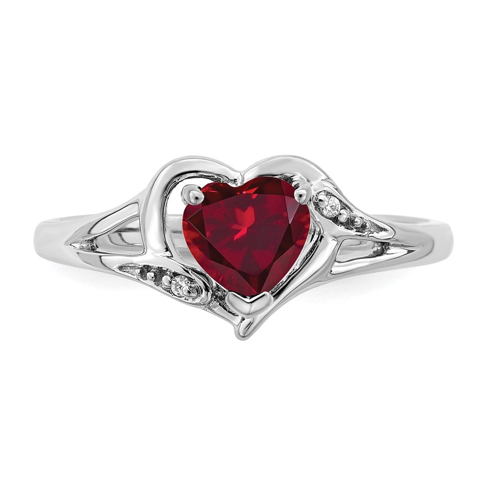 High-Quality 14K White Gold Heart Ring with Ruby & Diamond Accents - Stylish Value