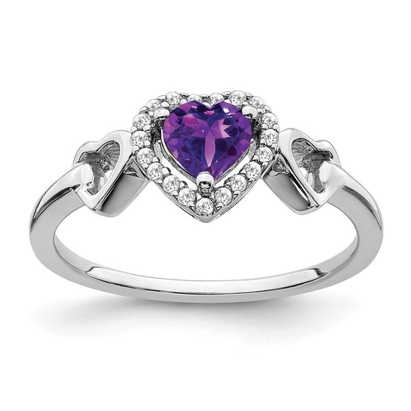 Shop Exclusive 14K White Gold Heart Ring - Amethyst & Diamond Accents, Stylish!
