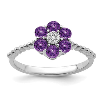 Shop Exclusive 14K White Gold Floral Ring with Amethyst & Diamond Accents - Stylish!