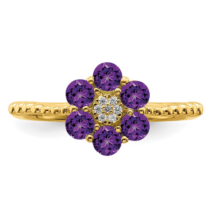 Buy Exclusive 14K Gold Amethyst & Diamond Floral Ring - Stylish & Affordable!-5