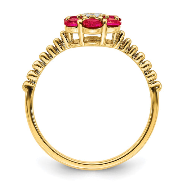 14K Gold Ruby & Diamond Floral Ring