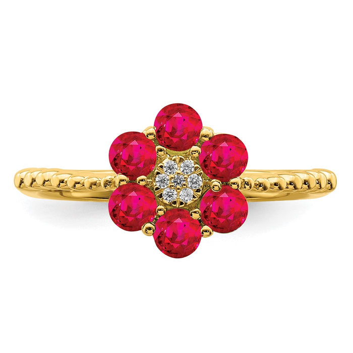 High-Quality 14K Gold Ruby & Diamond Floral Ring | Stylish Luxury Jewelry-4