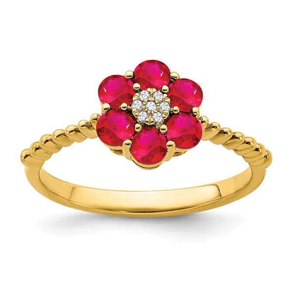 14K Gold Ruby & Diamond Floral Ring