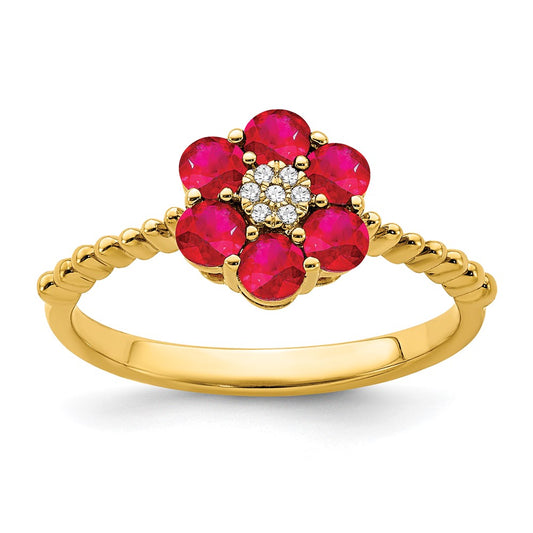 High-Quality 14K Gold Ruby & Diamond Floral Ring | Stylish Luxury Jewelry