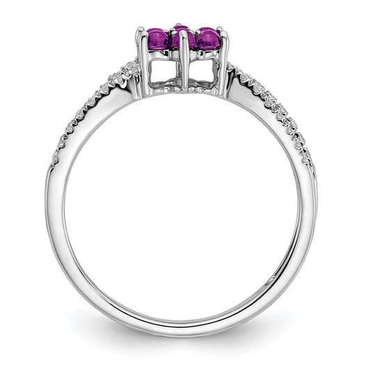 Buy Exclusive 14K White Gold Floral Ring with Amethyst & Diamond Accents