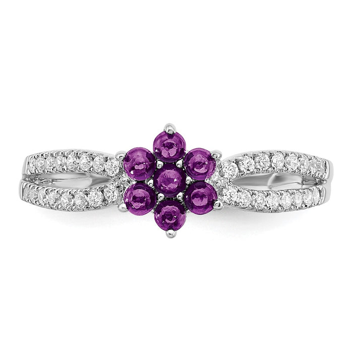 Buy Exclusive 14K White Gold Floral Ring with Amethyst & Diamond Accents-5
