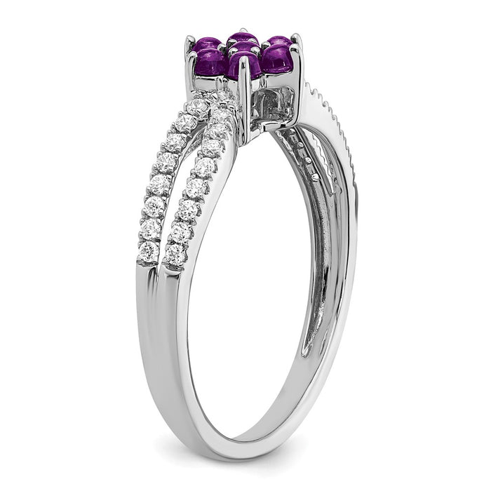 Buy Exclusive 14K White Gold Floral Ring with Amethyst & Diamond Accents-7
