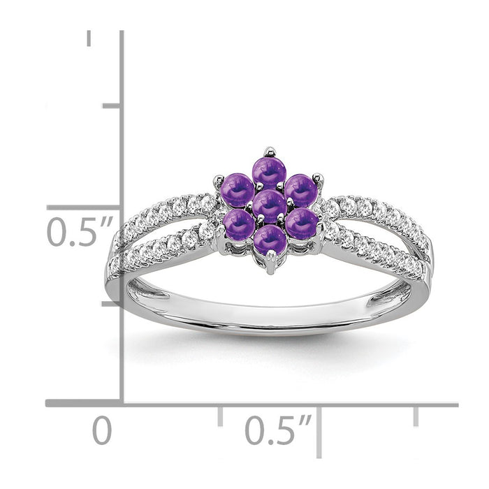 Buy Exclusive 14K White Gold Floral Ring with Amethyst & Diamond Accents-3