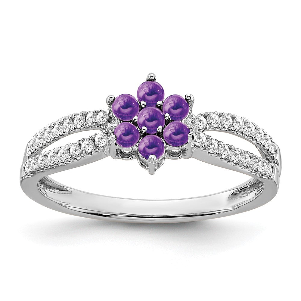 Buy Exclusive 14K White Gold Floral Ring with Amethyst & Diamond Accents