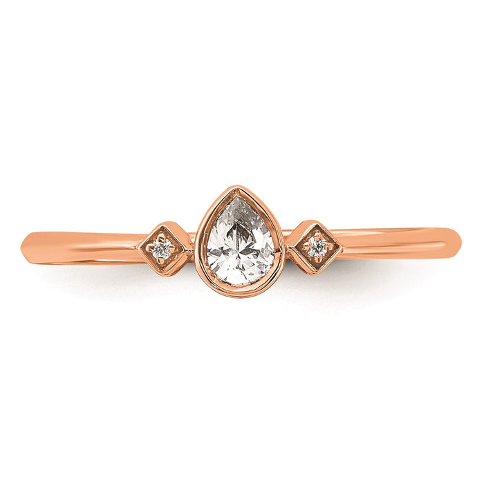 Exclusive 14K Rose Gold 3-Stone Pear Diamond Engagement Ring - Affordable Luxury-4