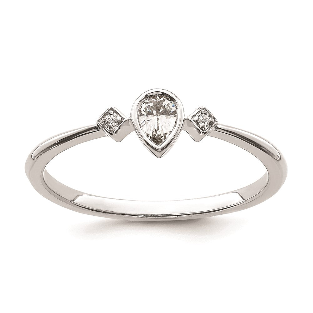Exclusive 14K White Gold Petite 3-Stone Pear Diamond Engagement Ring - 1/15 Carat