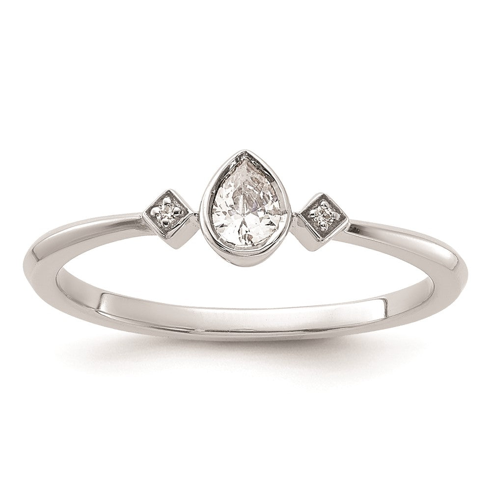 Exclusive 14K White Gold Petite 3-Stone Pear Diamond Engagement Ring - 1/15 Carat