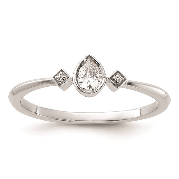 Exclusive 14K White Gold Petite 3-Stone Pear Diamond Engagement Ring - 1/15 Carat