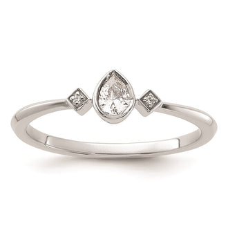 Exclusive 14K White Gold Petite 3-Stone Pear Diamond Engagement Ring - 1/15 Carat