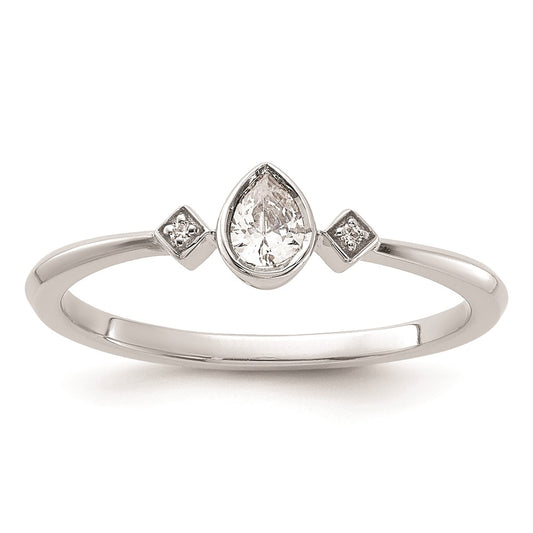 Exclusive 14K White Gold Petite 3-Stone Pear Diamond Engagement Ring - 1/15 Carat
